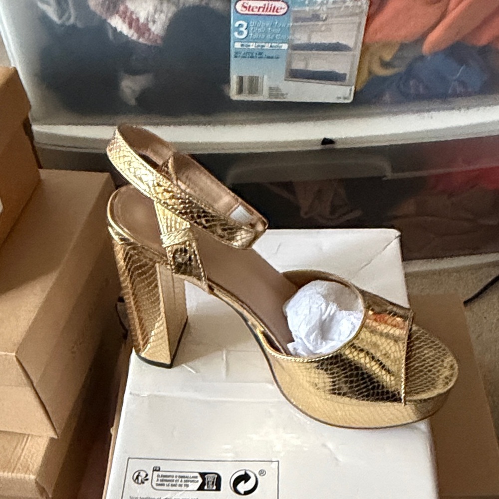 Gold Platform Block Heel Sandals - Women